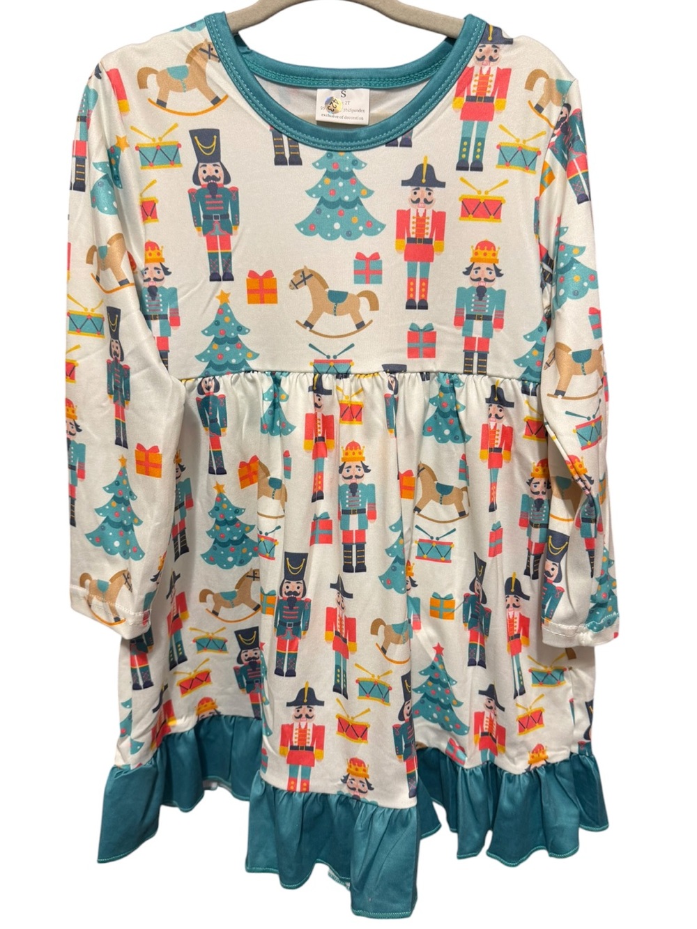 Holiday Nutcracker Print Dress with Teal Trim NWOT
